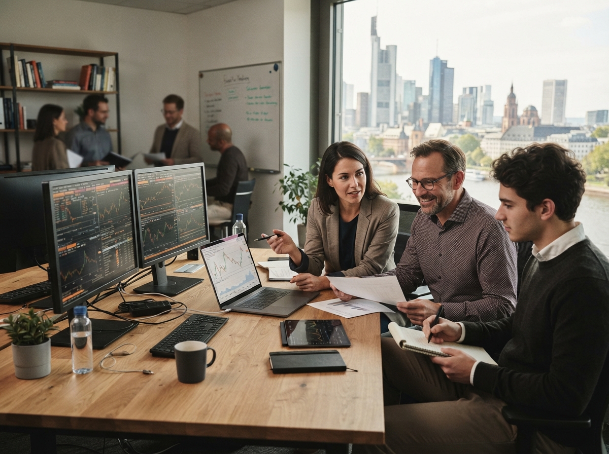 Überschall-Trading Team bei der Arbeit an Datenanalyse und Strategieentwicklung
